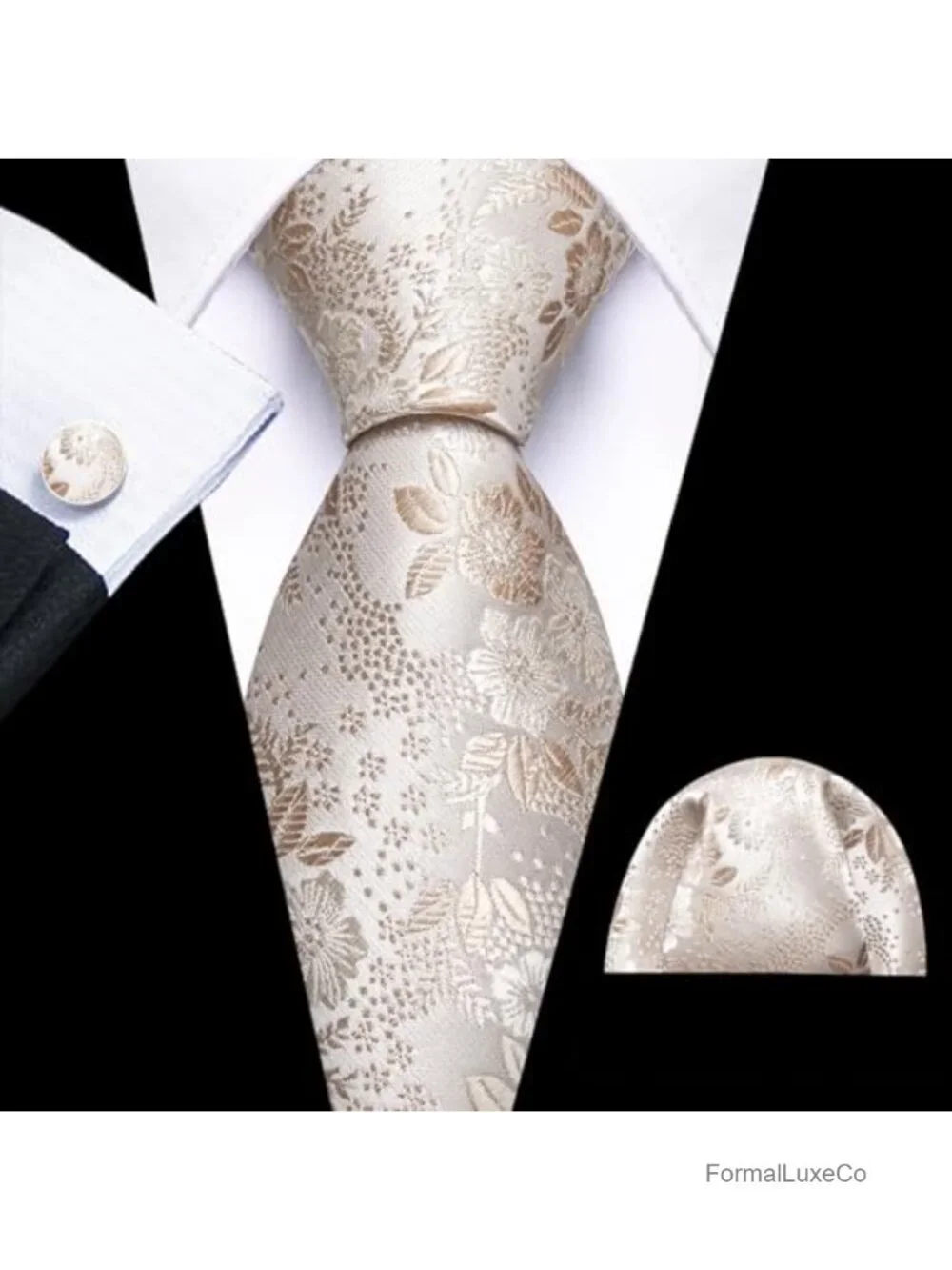 Floral Paisley Silk Tie Set with Pocket Square and Cufflinks